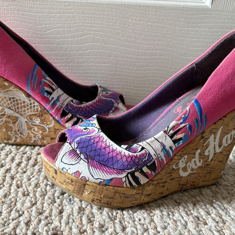 Ed Hardy Women's Vibrant Pink and Purple Wedges